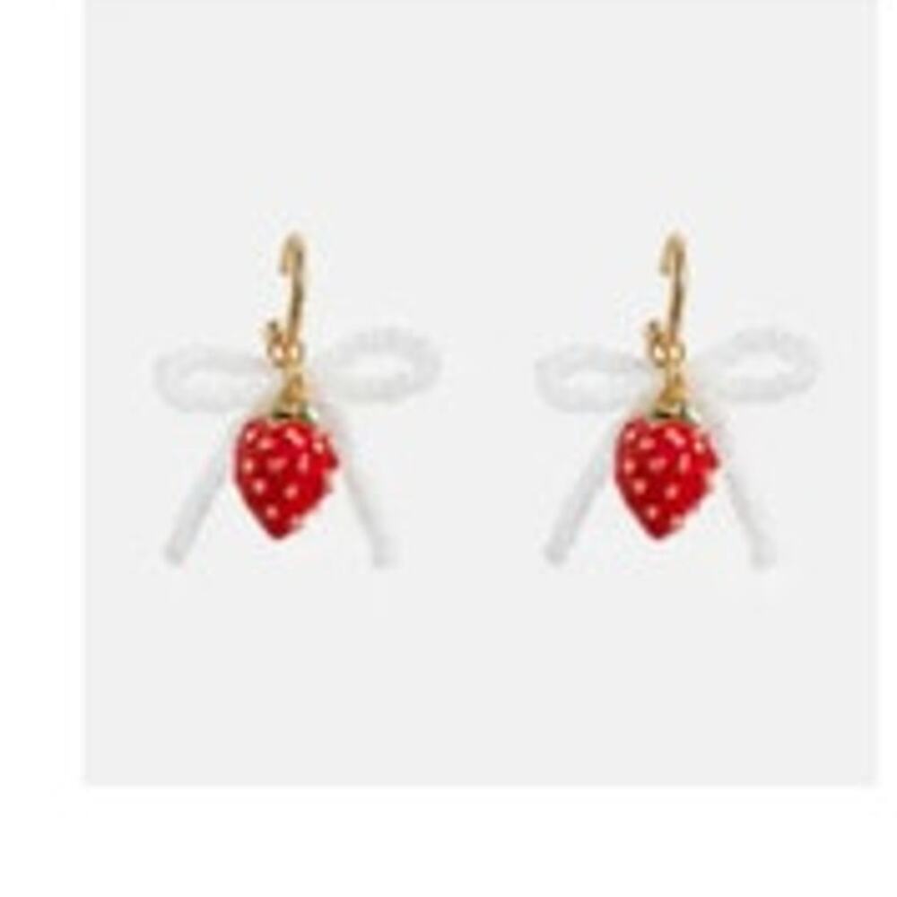 Fruit Strawberry Bow Beaded Drop Earrings
